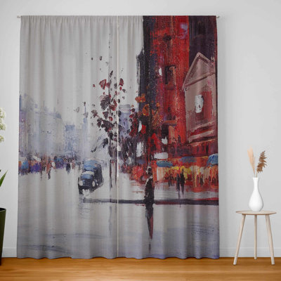 Black and Red Street Scene Blackout Curtains - Home Decor
