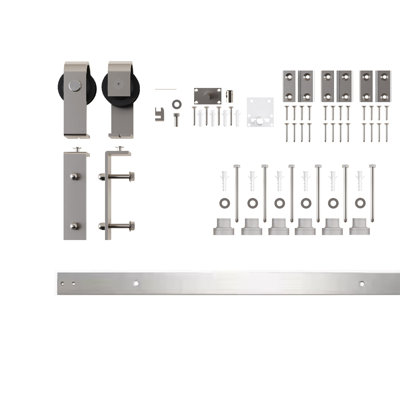 Brushed Nickel Color Bi-Folding Sliding Barn Door Hardware Front Mount Two Doors Kit - Classic Design Roller (Doors Not Included)