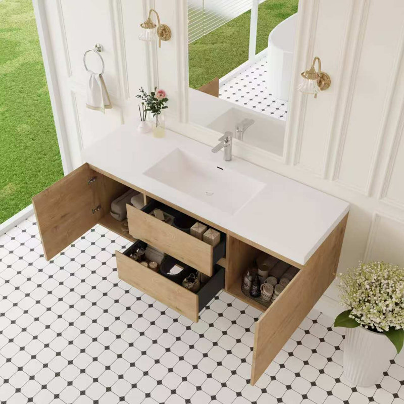 Meuble-lavabo flottant avec lavabo et meuble-lavabo, Chêne, 47"