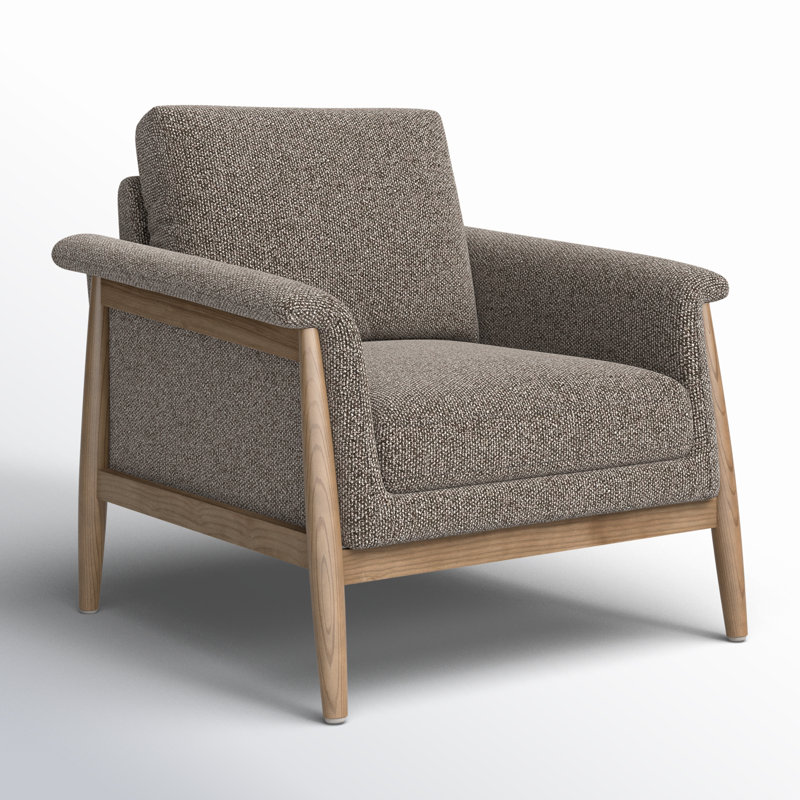 Minetta Accent Chair With Solid Wood Legs, Gellar Earth Tweed