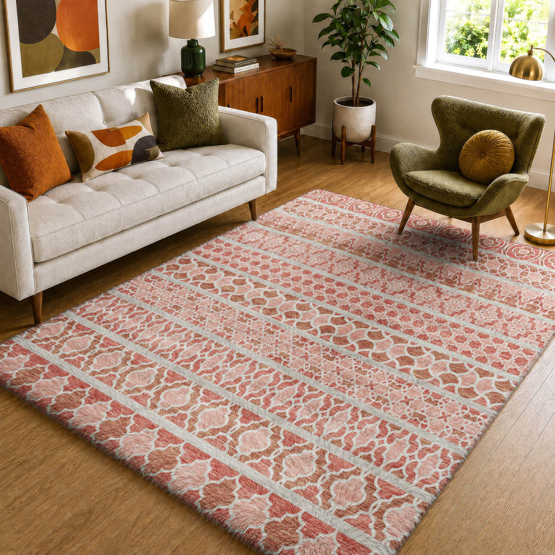 Tapis bohème Dream Shag ADS726 lavable à la machine de qualité supérieure, Salmon, 8 pi x 10 pi