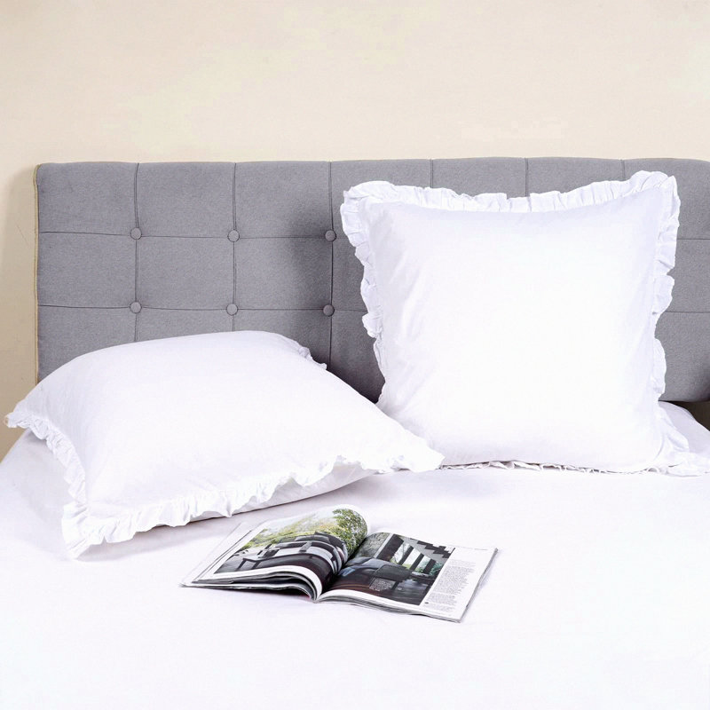UltraSoft Ruffle Cotton Euro Shams - 2 Pack Decorative Farmhouse Pillow Covers - White - No Insert - Washed Cotton - Bed Sofa