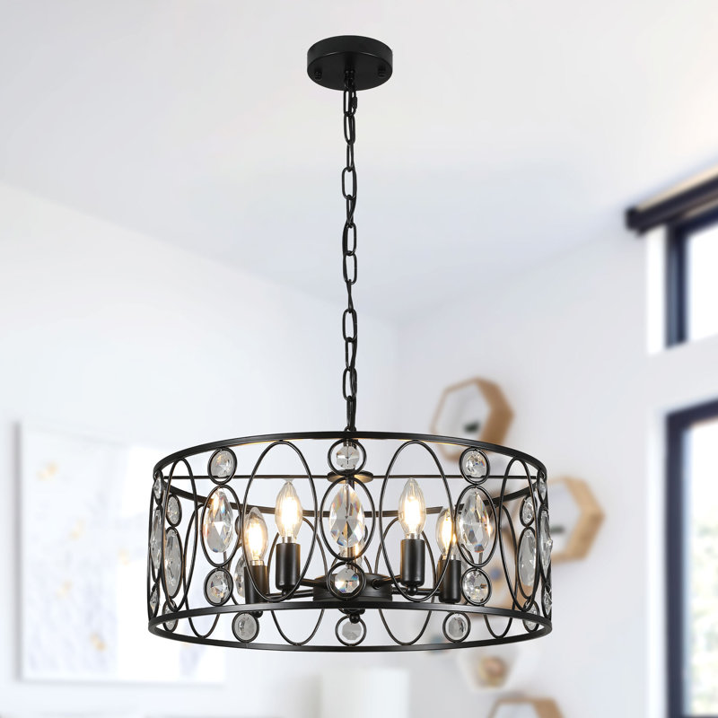 20" Metal Farme Chandelier with Crystal Accents, Matte Black