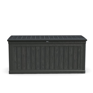 260 Gallon Waterproof Black Deck Box, Double - Construction For Long Term Outdoor Storage, Ideal Gardening Tools And Can Be An Extra Seating Wall Build Longevity, Good Pool Supplies A Bench