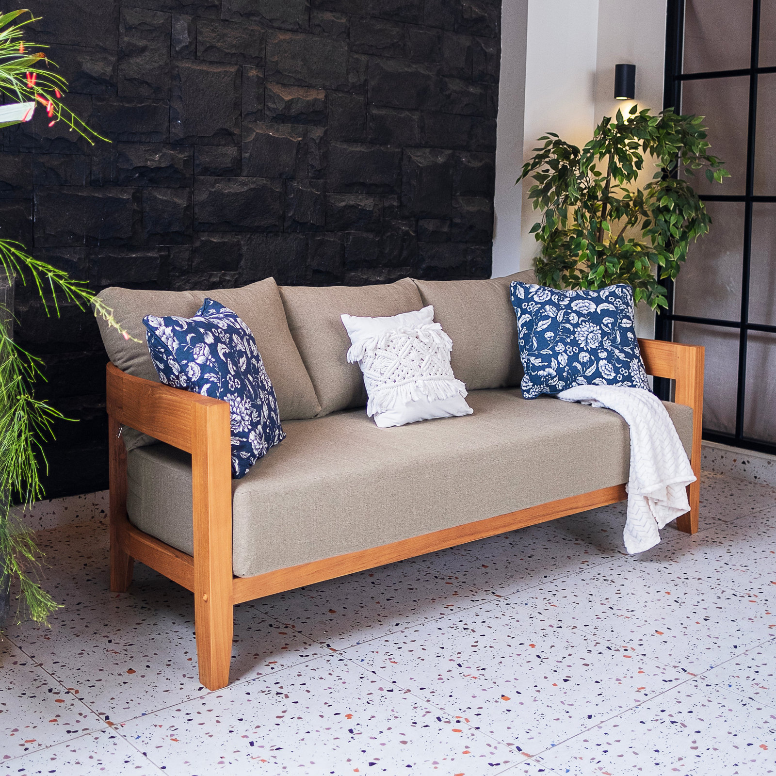 Keaton 78" Teak Patio Sofa, Beige