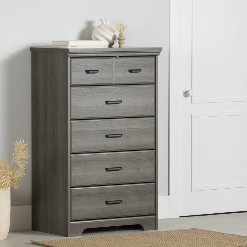  Commode 5 tiroirs gris érable Versa