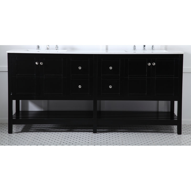 Krish 72'' Double Bathroom Vanity with Engineered Marble Top, Black