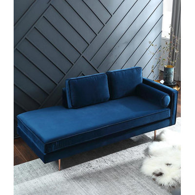 Chaise longue de style nordique en bois massif bleu et tissu pour chambre et salon