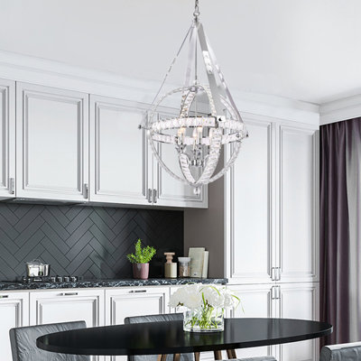 Transitional Chrome Metal 6-light Crystal Embeded Frame Chandelier 