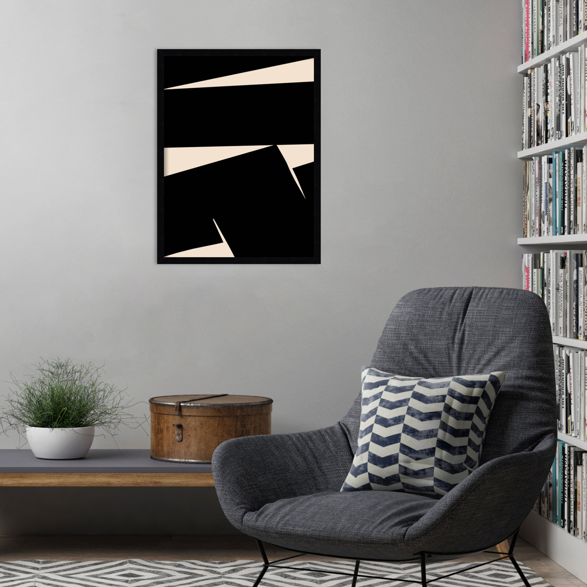 Black Plain Abstract by Little Dean Wood Framed Wall Art Print, 25" H x 19" W, Black