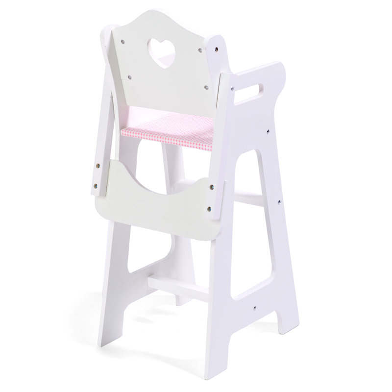 White and Pink Gingham Doll High Chair with Accessories