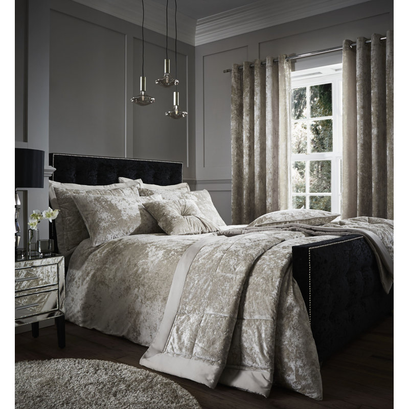 Crushed Velvet Duvet Cover Set with Pillowcases, Natural, Super King Duvet Cover + 2 Standard Pillowcases