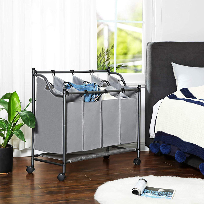 Rolling Laundry Sorter with Handles, Grey