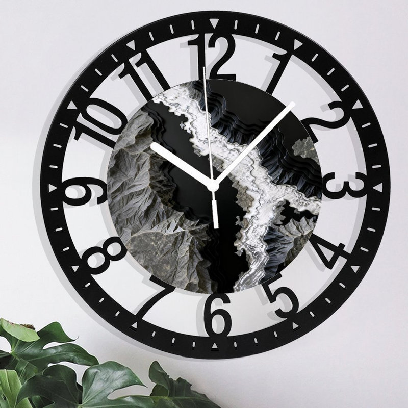 Horloge murale ronde en fer 10 po avec mouvement à quartz silencieux, chiffres arabes, impression UV, Noir argenté