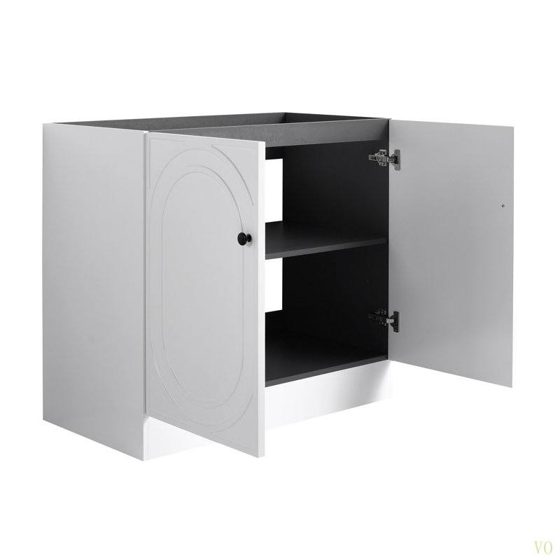 Meuble-lavabo autoportant 36 po avec 2 portes à fermeture en douceur (emballage KD) - sans le lavabo, Blanc, Noir