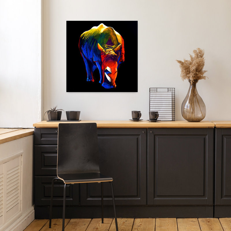 Art rhinocéros contemporain, H 18 po x l 18 po