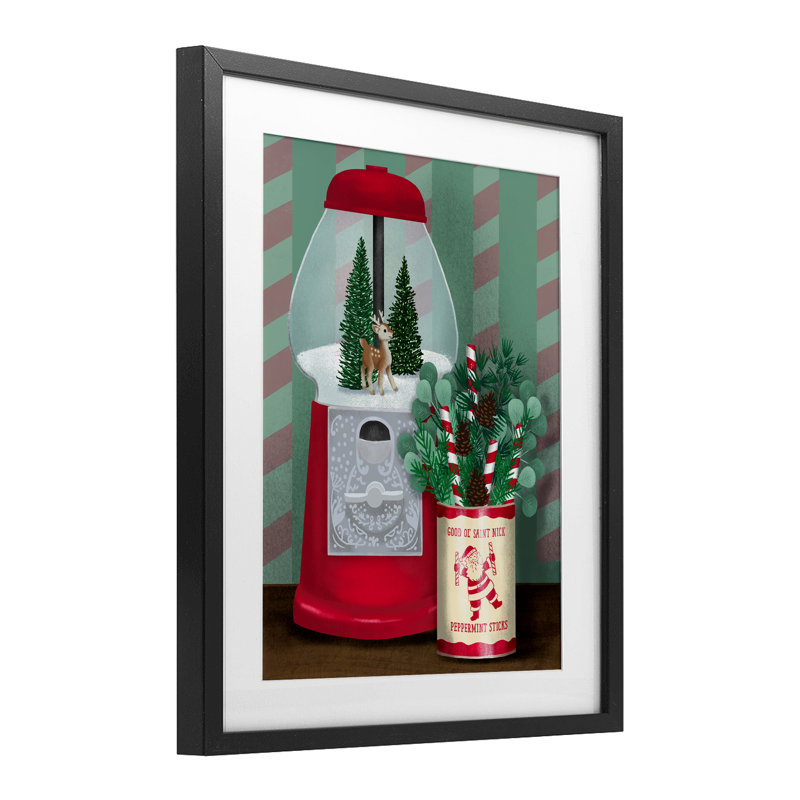 «Vintage Christmas Gumball Machine», impression par Jilly Jack Designs, H 16 po x l 13 po, Cadre noir minuit