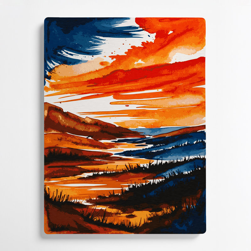 Aquarelle, paysage 44, art mural en métal noir, H 36 po x l 24 po