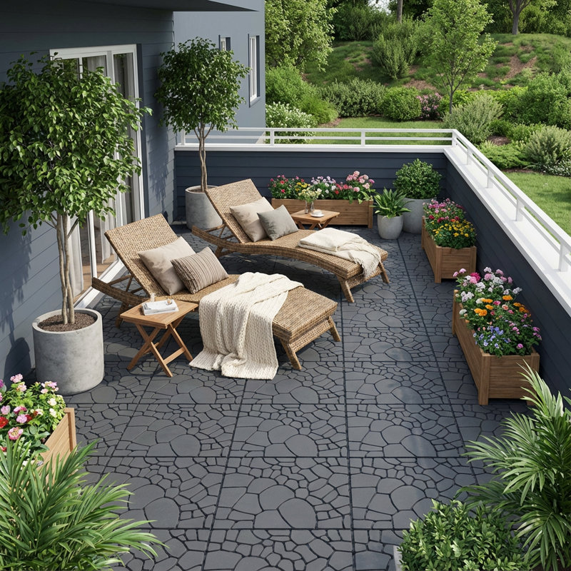 30.5cm L x 30.5cm W Plastic Interlocking Deck Deck Tile Kit, Grey
