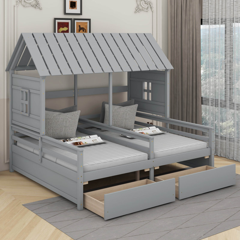 Lits plateforme simples avec tiroirs, Gris