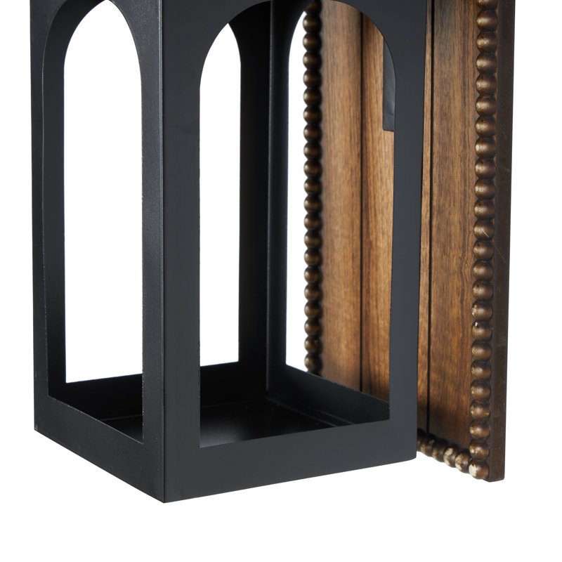 Applique murale arquée en métal noir mat avec support en bois perlé, H 15,75 po x l 6,45 po x P 6,10 po