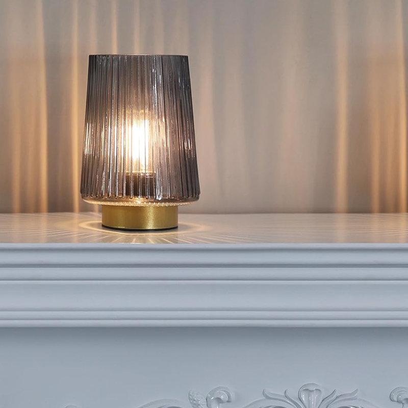 Gray Glass Cordless Battery Operated Table Lamp with Timer