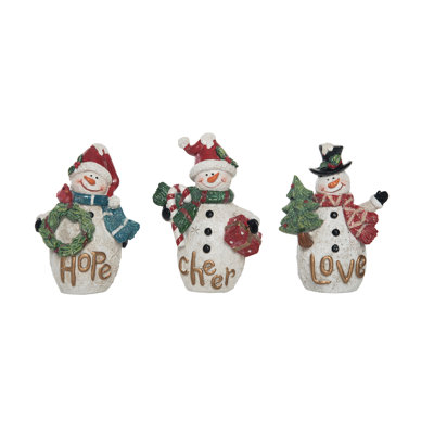 Bonhomme de neige en résine avec ensemble de 3 décorations de Noël 