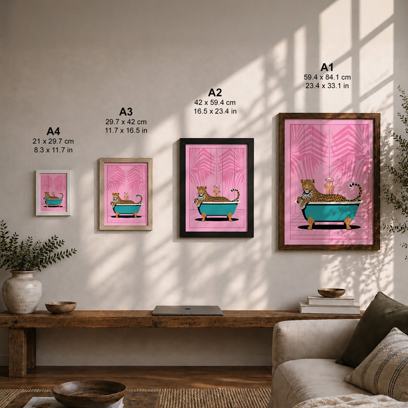 Lounging Leopard Pop Art - Framed Print, A1 - 84.1 x 59.4 cm, Unframed