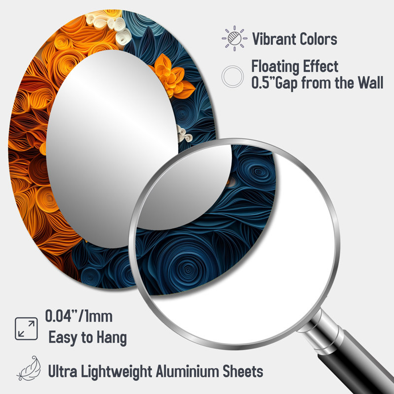 White Floral Botanical Whirlwind I - Modern Oval Wall Mirror, 40" x 30"