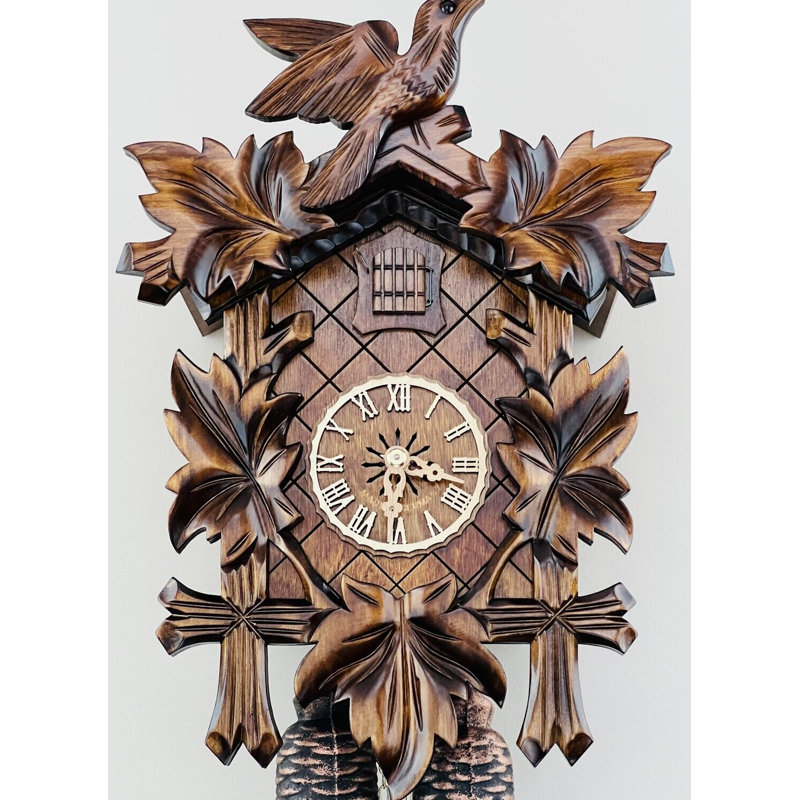 Eight Day Cuckoo Clock With 13 Inch Height Five Hand-Carved Maple Leaves and One Bird