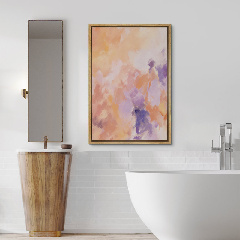 «Peinture abstraite mauve et moderne, coups de pinceau, images encadrées du salon», Encadré naturel, H 36 po x l 24 po