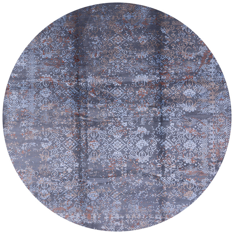 Tapis floral gris / ivoire / brun, Rond 6 pi