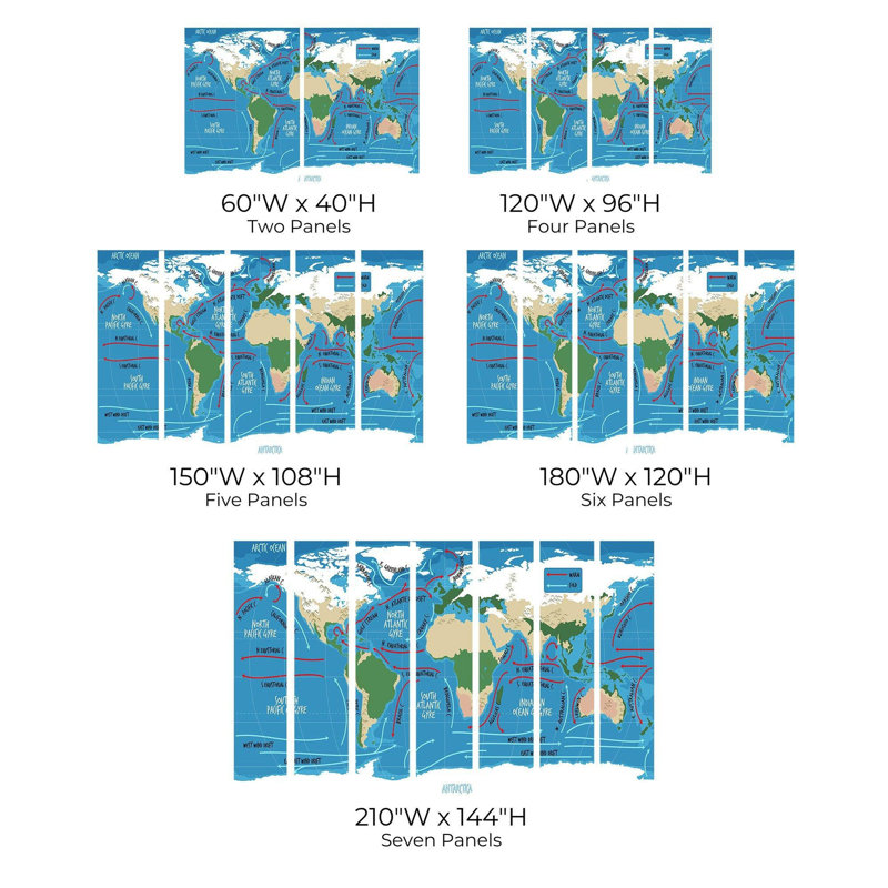 Premium Wallpaper Wall Mural - World Map Ocean Currents, 120" L x 180" W