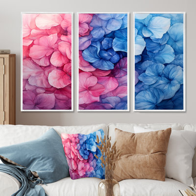 Hortensia coloré tourbillon II - art mural hortensia - ensemble de 3