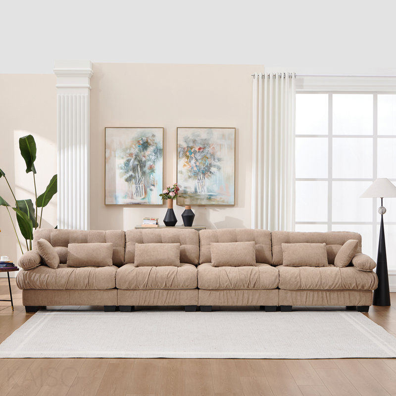 Canapé modulaire modulaire Cloud, canapé modulaire moderne pour le salon, canapé modulaire à assise profonde avec accoudoirs ronds 6 coussins, canapé confortable en flanelle 4 places pour chambre à coucher