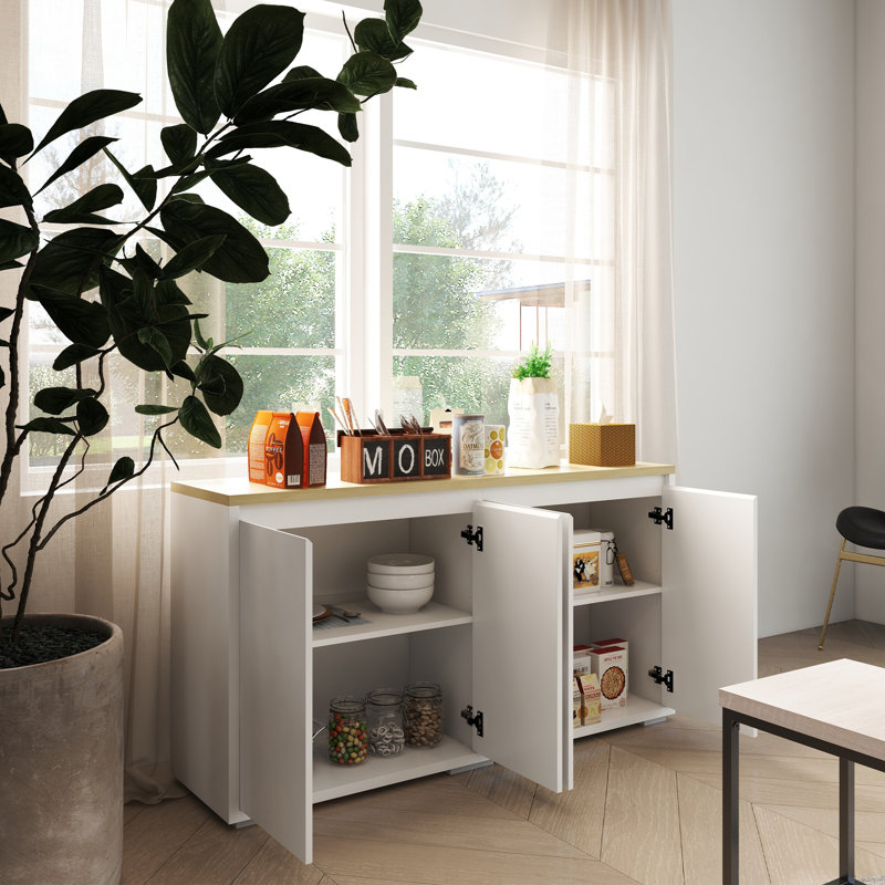 Buffet/meuble de rangement Cantrall à 4 portes, blanc