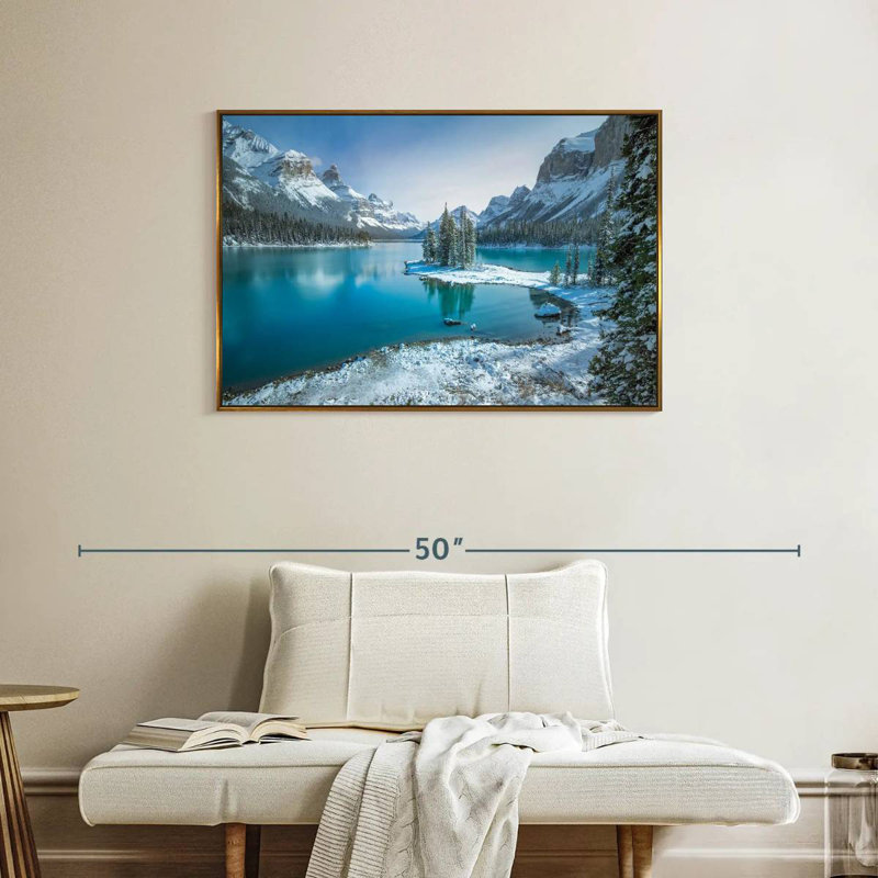 Spirit Island en hiver, Cadre flottant doré, 37 po x 25 po
