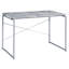 Fabrication de bureau gris et argenté avec une touche industrielle, surface de table rectangulaire en bois stable, ensemble de base de traîneau en métal, plateau en bois argenté et robuste