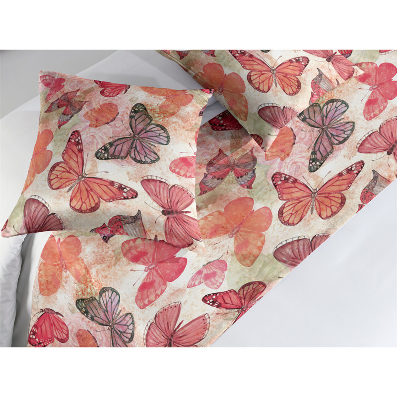 Ensemble de chemin de lit Ambesonne Butterflies Butterfly Spring Forest Coral Salmon, Très grand lit