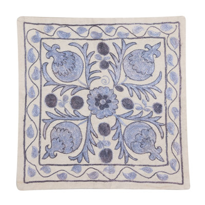 Housse de coussin en soie brodée Suzani. Taie d'oreiller faite à la main. Housse de coussin décoratif. 17 x 17 po