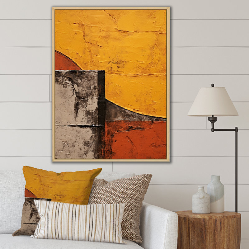 Pleine lune se levant au-dessus de la vieille ville - salon d'art moderne Mid-Century, H 44 po x l 34 po