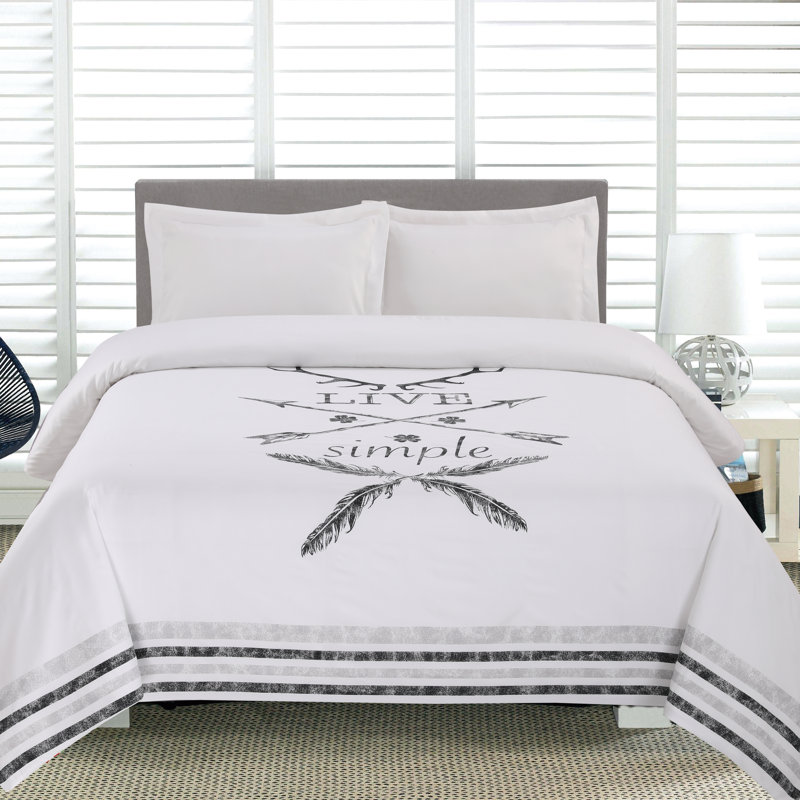 Ensemble de housse de couette réversible en microfibre blanc Live Live, Housse simple + 1 taie décorative