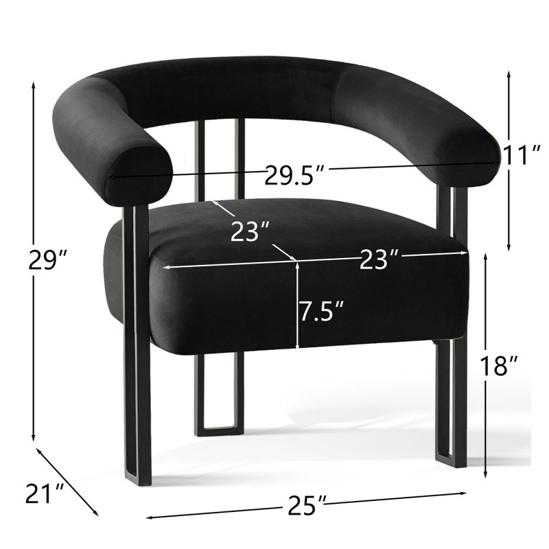 Set of 2 Upholstered 29.5" Wide  3-Legs Accent Chair, Black Velvet