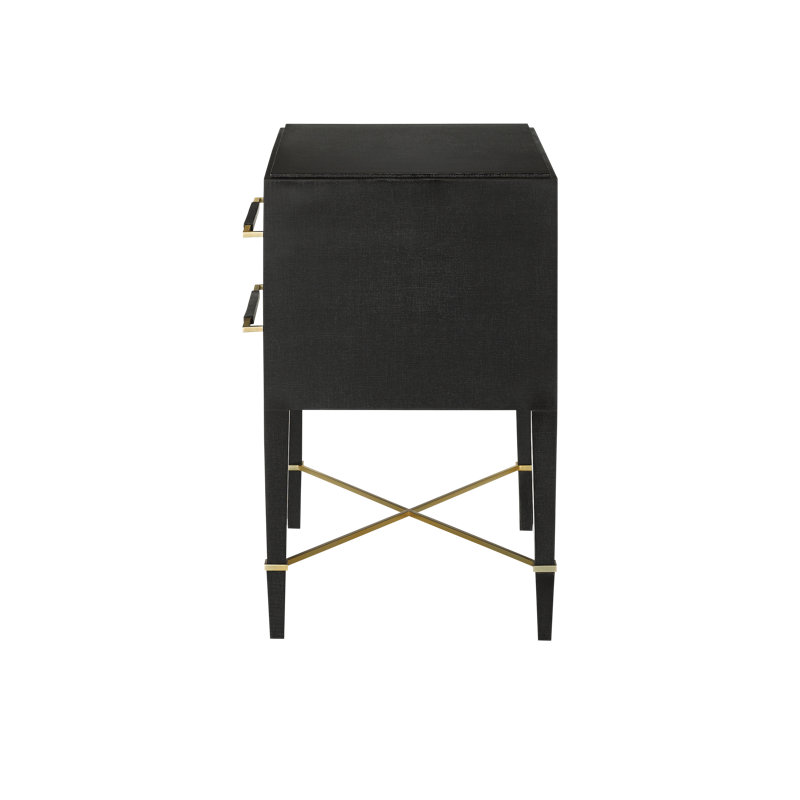 Verona 2 - Drawer Nightstand, Black Lacquered Linen/Champagne