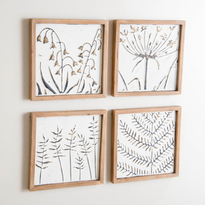 Ensemble de 4 décorations murales blanches en bois 11 po
