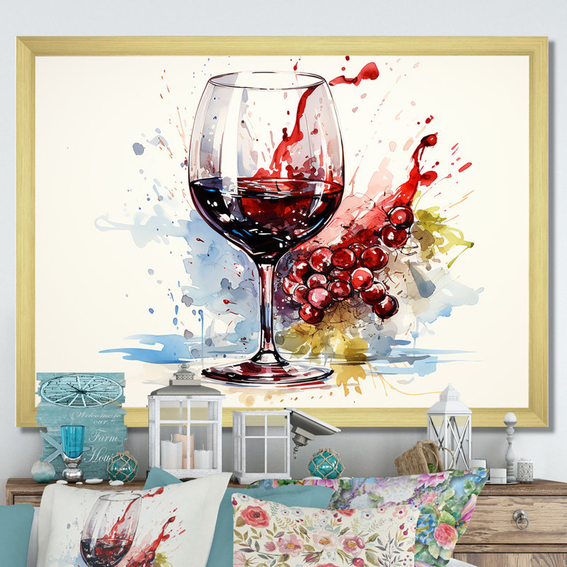 Grape Elegantburgundy Wine I - art mural vin, Cadre doré à coins fermés, H 12 po x l 20 po x P 1 po