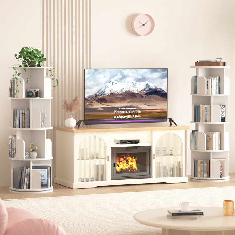 Hildelind 51.2-63.6"H 360° Rotating Bookcase, Storage and Display Bookshelf for Home Office and Living Room, White