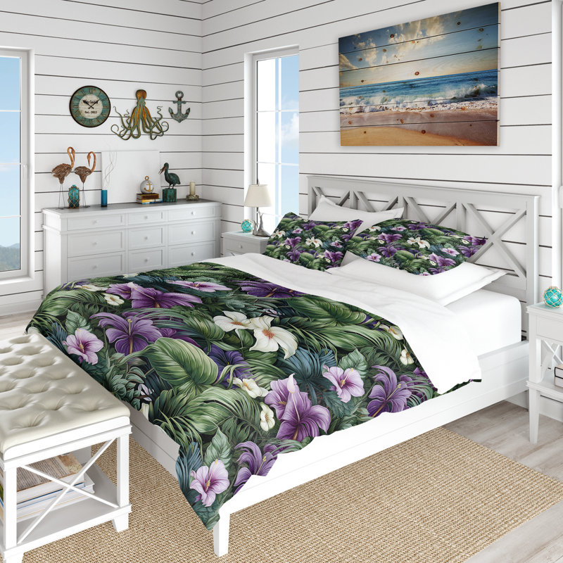 Palm Enchantment Tropical Pattern - Ensemble de housse de couette tropical, Housse de couette pour très grand lit et 2 très