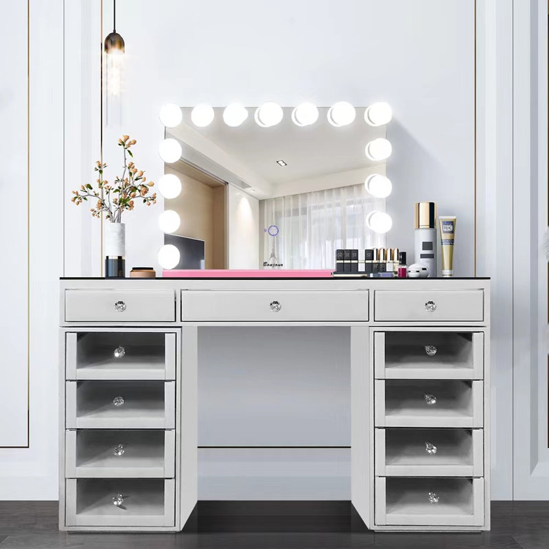 Ensemble coiffeuse Hollywood avec miroir, Rose, H 27 po x l 31,5 po