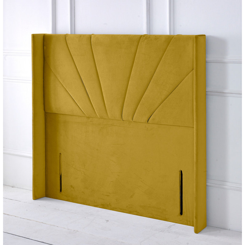Alexander Winged Plush Velvet 5ft Kingsize 50" Floor Standing Headboard - Turmeric, Turmeric, Super King (6')